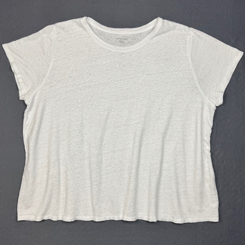 Eileen Fisher Organic Linen Short Sleeve Boxy Tee Women 1X White Minimalist Chic